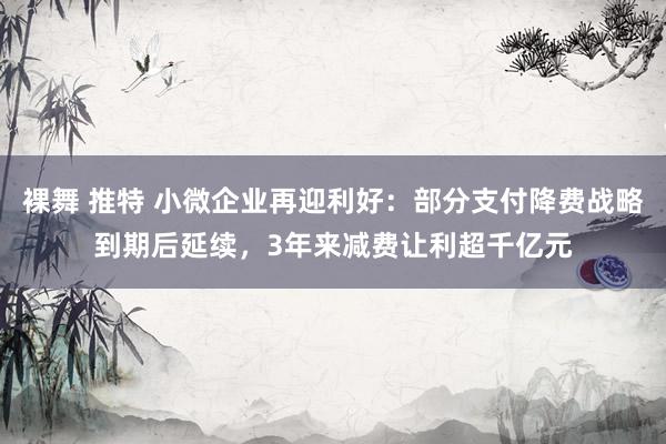 裸舞 推特 小微企业再迎利好：部分支付降费战略到期后延续，3年来减费让利超千亿元