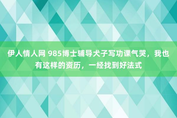 伊人情人网 985博士辅导犬子写功课气哭，我也有这样的资历，一经找到好法式