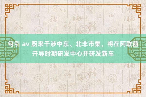 勾引 av 蔚来干涉中东、北非市集，将在阿联酋开导时期研发中心并研发新车