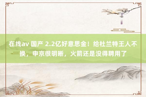 在线av 国产 2.2亿好意思金！给杜兰特王人不换，申京很明晰，火箭还是没得聘用了