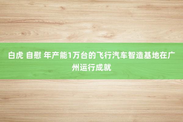 白虎 自慰 年产能1万台的飞行汽车智造基地在广州运行成就