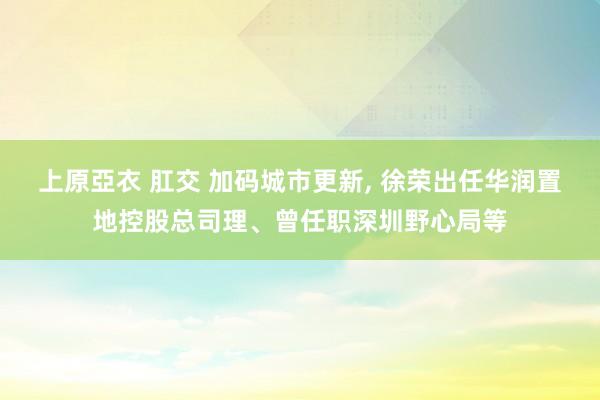 上原亞衣 肛交 加码城市更新， 徐荣出任华润置地控股总司理、曾任职深圳野心局等