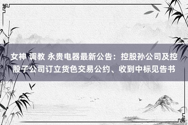 女神 调教 永贵电器最新公告：控股孙公司及控股子公司订立货色交易公约、收到中标见告书